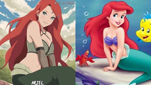 Imagem da notícia Assim seriam as princesas da Disney se fizessem parte do universo de Naruto - Ariel seria uma Uzumaki