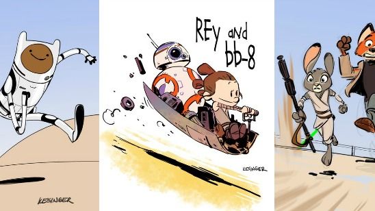 Imagem da notícia Ilustrações misturam Star Wars - O Despertar da Força com personagens da cultura pop