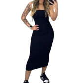 Vestido Midi Anarruga Colado Sem Alça Tubinho, Bella net