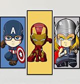 Kit 5 Quadros Vingadores Chibi