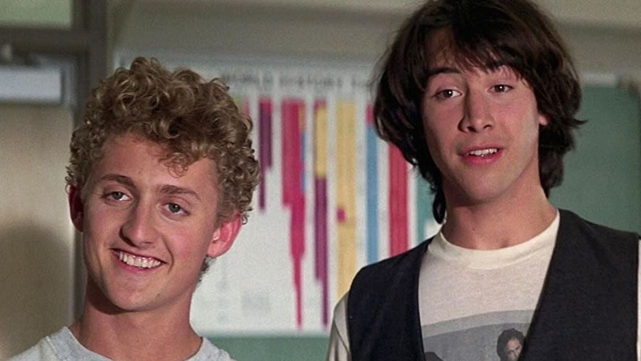 Keanu Reeves e Alex Winter em Bill & Ted: Uma Aventura Fantástica
