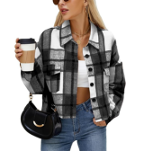 Jaqueta xadrez de flanela cropped manga comprida, CYCLAMEN