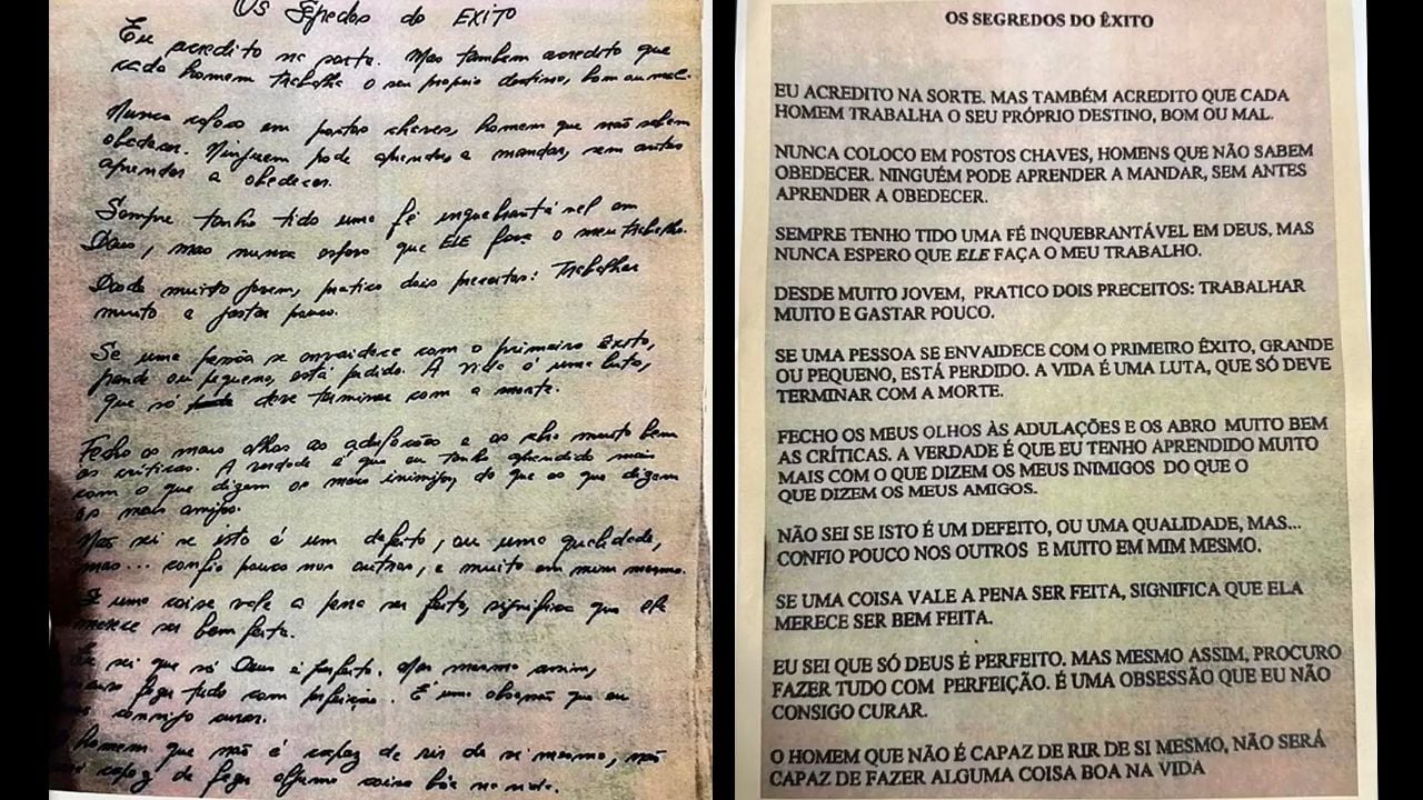 Carta deixada por Silvio Santos: versões manuscrita e digitalizada